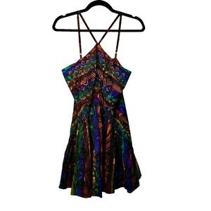ECOTE’ Urban Outfitters Beaded Fit/Flare Cami-Strap Tribal Print Mini Dress sz 6